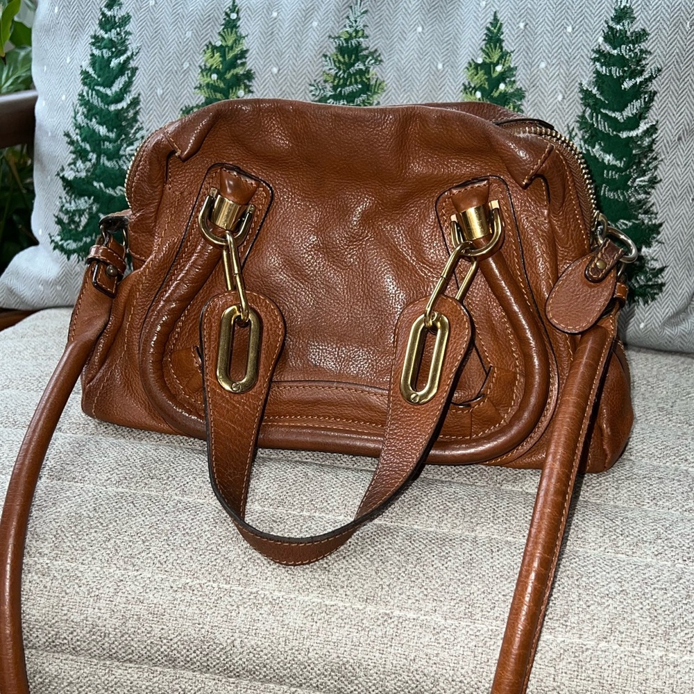 Chloe Tan Brown Leather Small Paraty with Gold Hardware